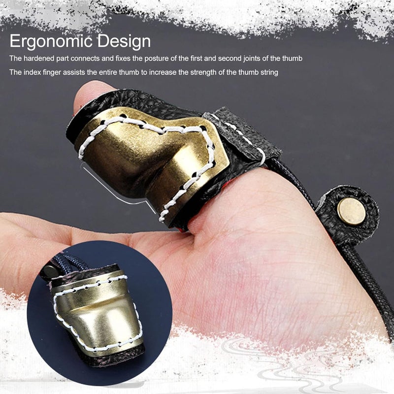 DEWIN Archery Thumb Ring Handmade Brass Leather Finger Guard Adjustable Traditional Thumb Ring Mongolian Finger Protector for Traditional Bow Shooting (Black) - Image 2